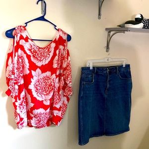 Blouse and Jean skirt